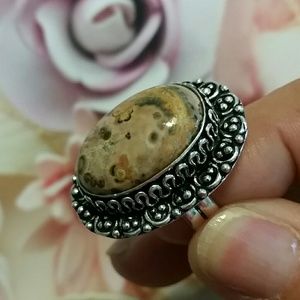 🆕️ Leopardskin Jasper 925 sterling silver ring 8.5